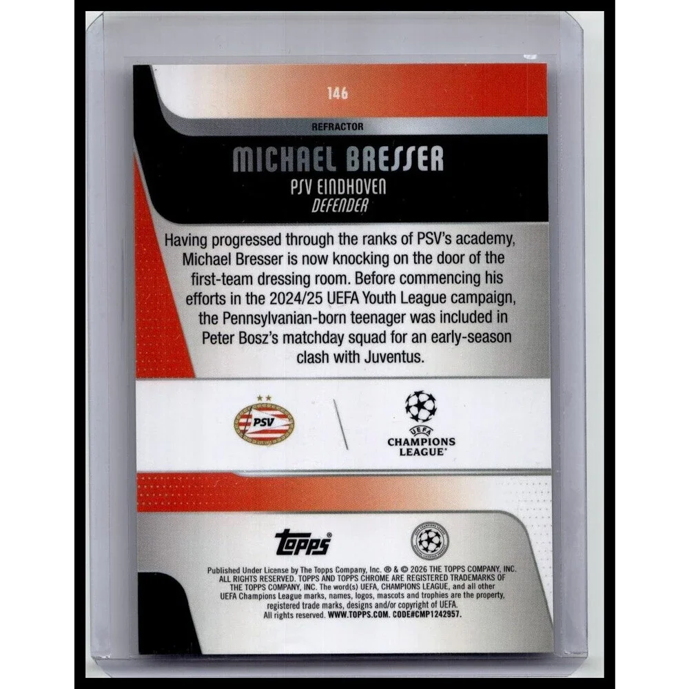 2025-26 Topps Chrome UEFA Michael Bresser #146 PSV Refractor Rookie